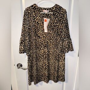 New Jude Connally Leopard Print Ruffle Sleeve Dress size medium